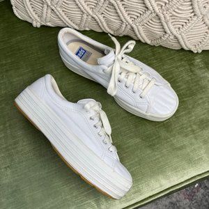 Keds White Leather Platform Sneakers Relaxed Fit Lace-up Classic Size 6.5
